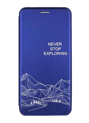 Чехол-книжка синий с рисунком на samsung galaxy a10s (a107) путешествуй (принт 407)