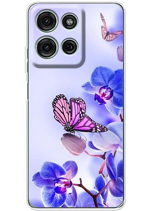 Чохол силіконовий з картинкою на motorola g56 (квітка, метелик на орхідеї)