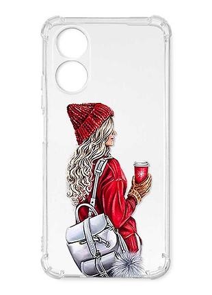 Чехол с утолщёнными углами на oppo a17 девушка с рюкзаком (принт 9)