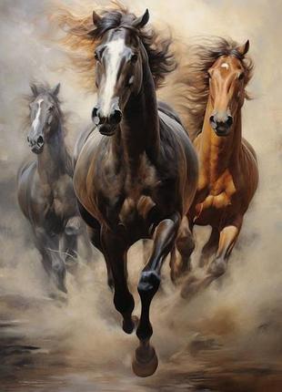 Алмазная мозаика colorart 30x50 лошади + голограммные алмазики tp919