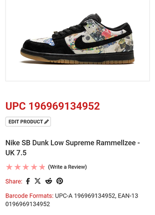Кроссовки nike sb dunk low x supreme ramnellzee