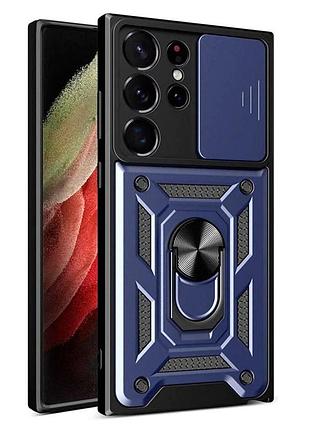 Чехол fiji camera defence для samsung galaxy s22 ultra (s908) бампер с защитой камеры и подставкой dark blue