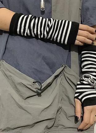 1 пара трикотажних довгих рукавиць без пальців, чорний з білим,