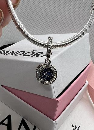 Серебряный шарм-бусина pandora "сияющий синий диск" пандора