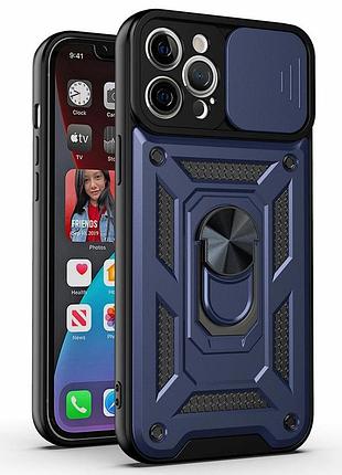Чехол fiji camera defence для apple iphone 14 pro бампер с защитой камеры и подставкой dark blue