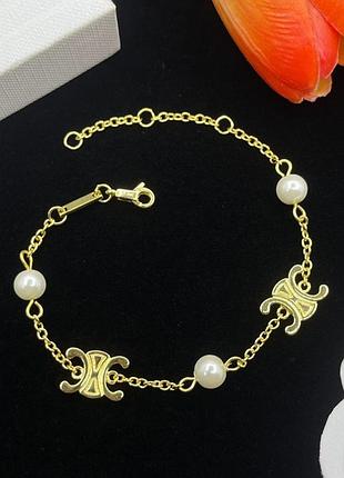 Браслет “celine luxe pearl gold triomphe” люкс качество