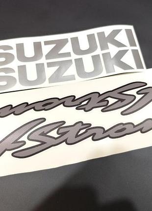 Наклейки на мотоцикл бак-пластик сузуки сузукі suzuki v strom vstrom у стром сірі з чорною окантовкою сузуки срібло