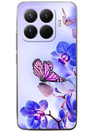 Чехол силиконовый с картинкой на xiaomi 15t pro (цветок, бабочка на орхидее)