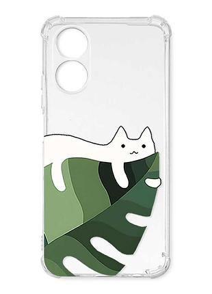 Чехол с утолщёнными углами на oppo a17 кот на листе (принт 367)