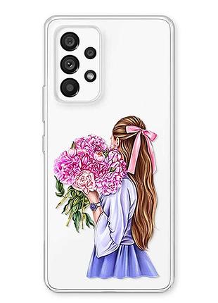 Прозорий чохол на samsung galaxy a23 4g дівчина з півоніями (принт 11)