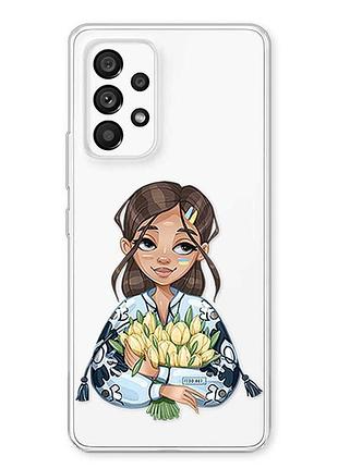 Прозрачный чехол на samsung galaxy a23 4g девушка с тюльпанами (принт 22)