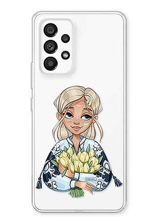 Прозорий чохол на samsung galaxy a23 4g дівчина з тюльпанами (принт 23)