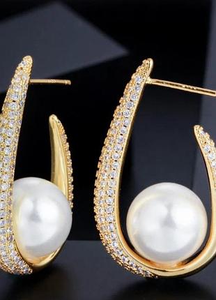Сережки "golden pearl grace" люкс якість