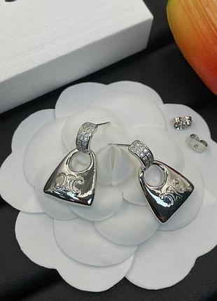 Сережки "celine moon drop silver" люкс якість