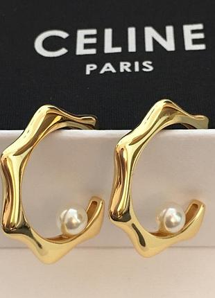 Сережки "celine wave pearl" люкс якість