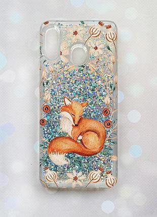 Чехол с плавающими серебряными блестками на samsung galaxy a30(2019) a305/a20 лисичка (принт 420)