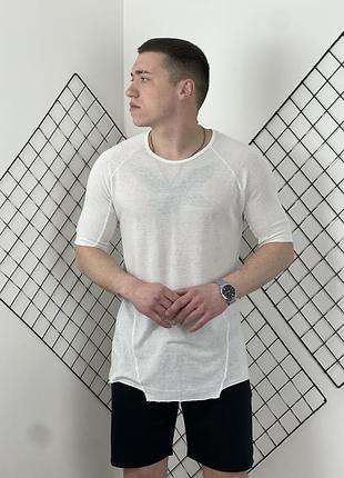 Біла подовжена легка футболка zara