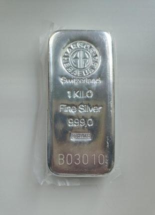 Швейцарский слиток  серебра 999,0 
вес 1 кг