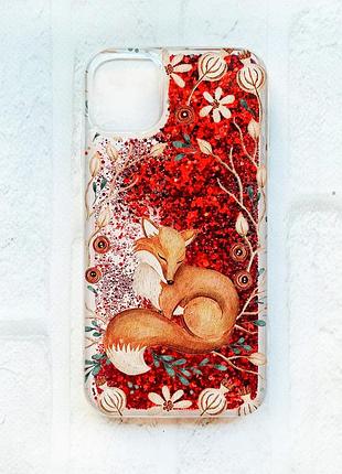 Чехол с плавающими красными блестками на iphone 11 лисичка (принт 420)