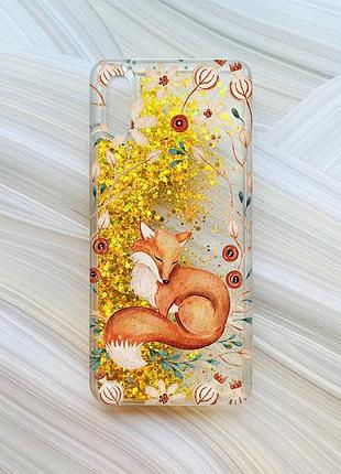 Чохол з плаваючими золотими блискітками на xiaomi redmi 9a лисичка (принт 420)