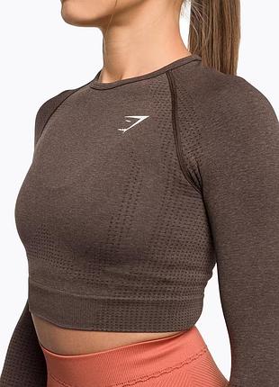 Коричневый женский кроп топ лонгслив джимшарк gymshark vital seamless, размер m, оригинал