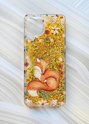 Чехол с плавающими золотыми блестками на samsung galaxy a22 4g/m22/m32 лисичка (принт 420)