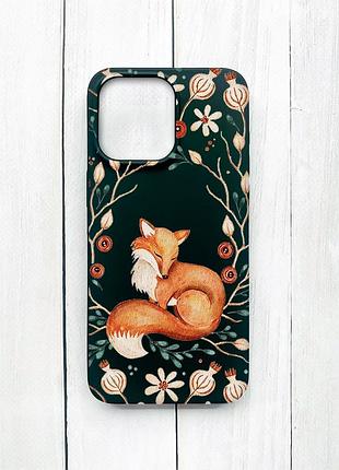 Матовий чохол на iphone 15 pro max чорний лисичка (принт 420)