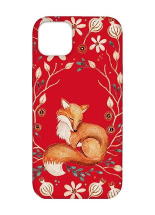Матовый красный чехол на iphone 14 plus лисичка (принт 420)