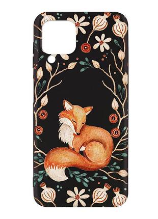 Матовый черный чехол на samsung galaxy a12 лисичка (принт 420)