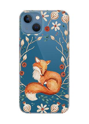 Прозрачный чехол на apple iphone 13 лисичка (принт 420)