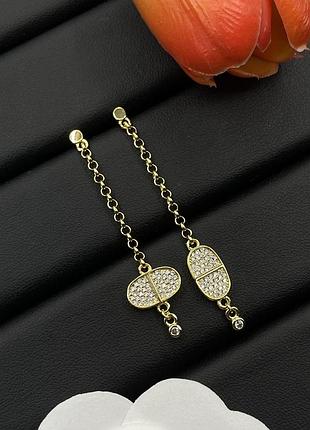 Серьги hermès chaîne d’ancre long pavé or люкс качество