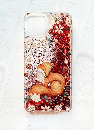 Чехол с плавающими красными блестками на iphone 13 лисичка (принт 420)