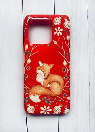 Матовый чехол на xiaomi redmi 12c красный лисичка (принт 420)