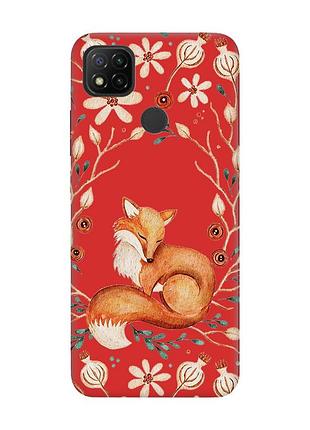 Матовый красный чехол на xiaomi redmi 9c/10a лисичка (принт 420)