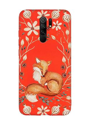 Матовый красный чехол на xiaomi redmi note 8 pro лисичка (принт 420)