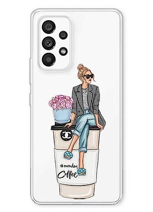 Прозорий чохол на samsung galaxy a23 4g дівчина на каві (принт 228)