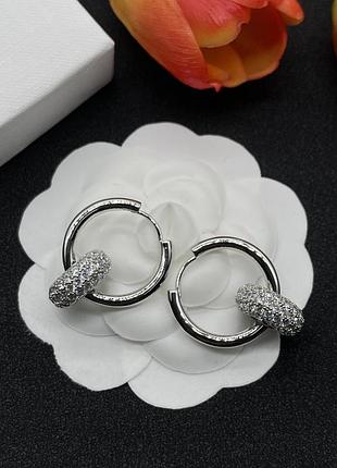 Сережки "celine pavé hoop silver" люкс якість