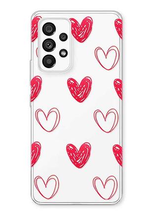 Прозорий чохол на samsung galaxy a23 4g сердечка червоні (принт 77)