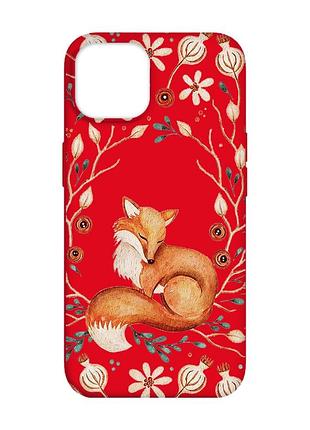Матовый красный чехол на apple iphone 14 лисичка (принт 420)