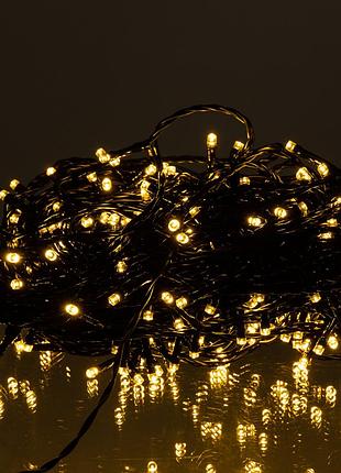 Новорічна гірлянда вулична 30 м 300 led з сонячною батареєю чорний провід жовтий sb300l30mby