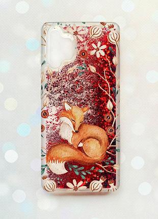 Чохол з плаваючими червоними блискітками samsung galaxy a32 лисичка (принт 420)