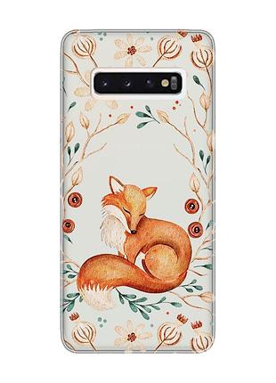 Прозрачный чехол на samsung galaxy s10 лисичка (принт 420)