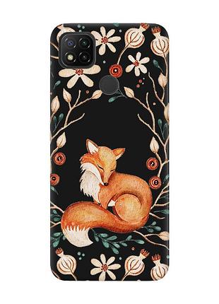 Матовий чорний чохол на xiaomi redmi 9c/10a лисичка (принт 420)
