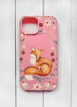 Матовый чехол на iphone 15 розовый лисичка (принт 420)