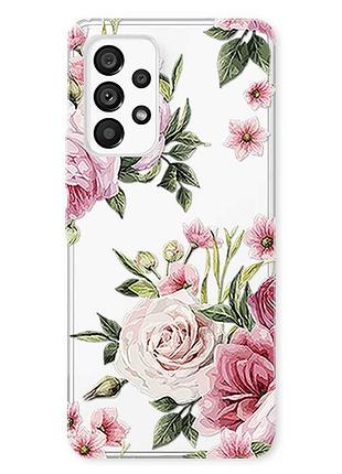 Прозрачный чехол на samsung galaxy a23 4g розовые цветы (принт 287)
