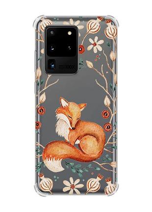 Чехол с утолщёнными углами на samsung galaxy s20 ultra лисичка (принт 420)