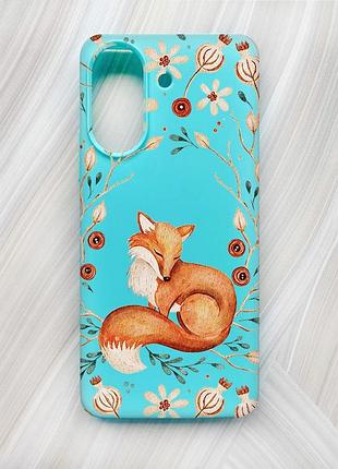 Матовый бирюзовый чехол на xiaomi redmi 13c / poco c65 лисичка (принт 420)