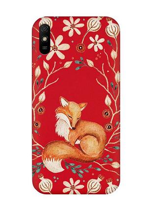 Матовый красный чехол на xiaomi redmi 9a лисичка (принт 420)