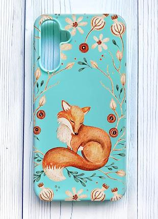 Матовый бирюзовый чехол на samsung galaxy a15 (a155) лисичка (принт 420)