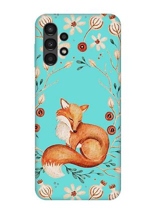 Матовый бирюзовый чехол на samsung galaxy a13 4g лисичка (принт 420)